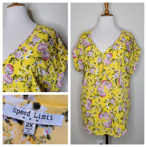 Speed Limit Yellow Floral Blouse Size 2X‎
